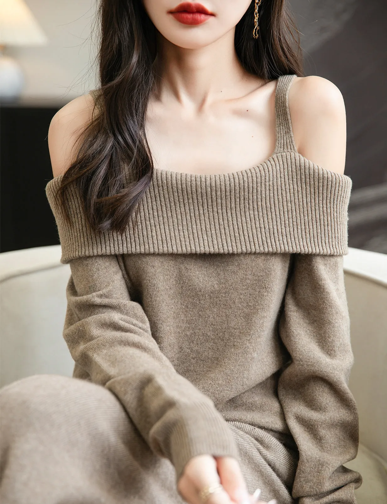 Nicole Woman Off Shoulder Long Sleeve Sweater