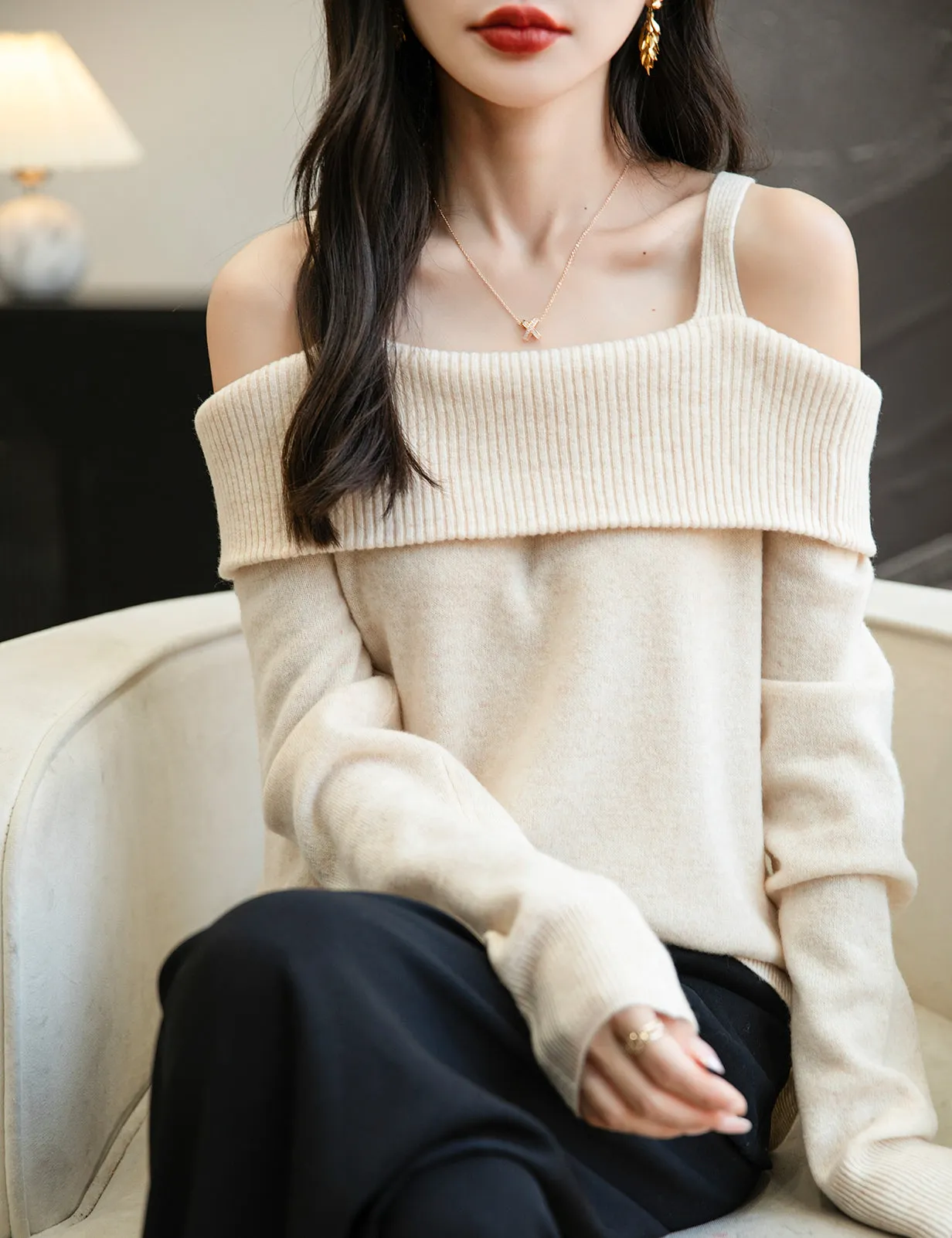 Nicole Woman Off Shoulder Long Sleeve Sweater