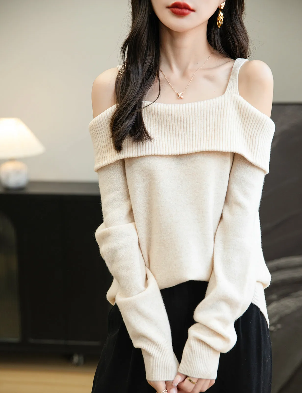 Nicole Woman Off Shoulder Long Sleeve Sweater