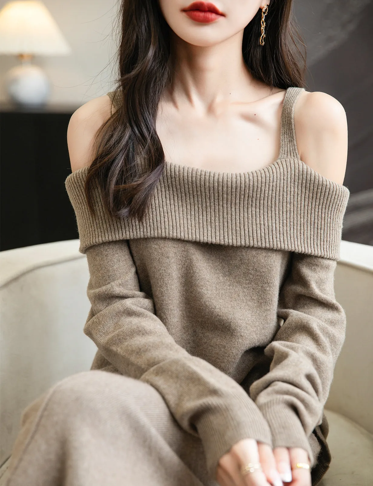 Nicole Woman Off Shoulder Long Sleeve Sweater