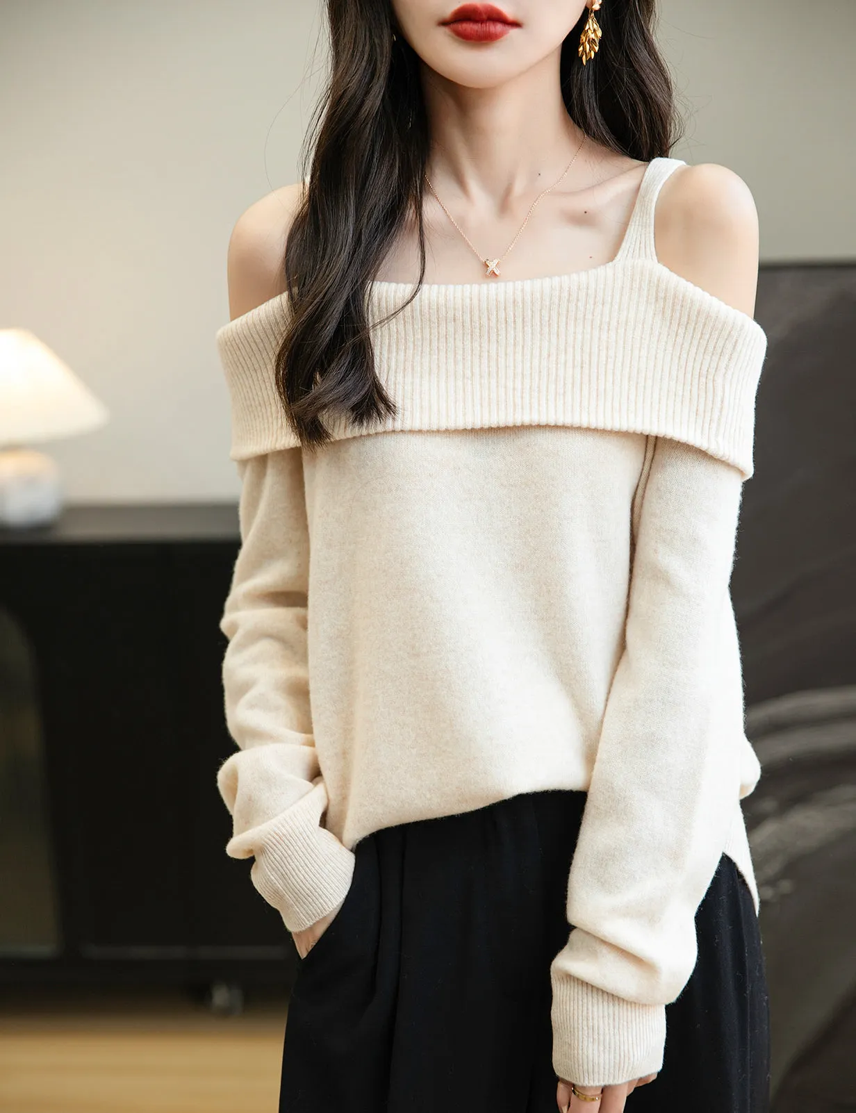 Nicole Woman Off Shoulder Long Sleeve Sweater