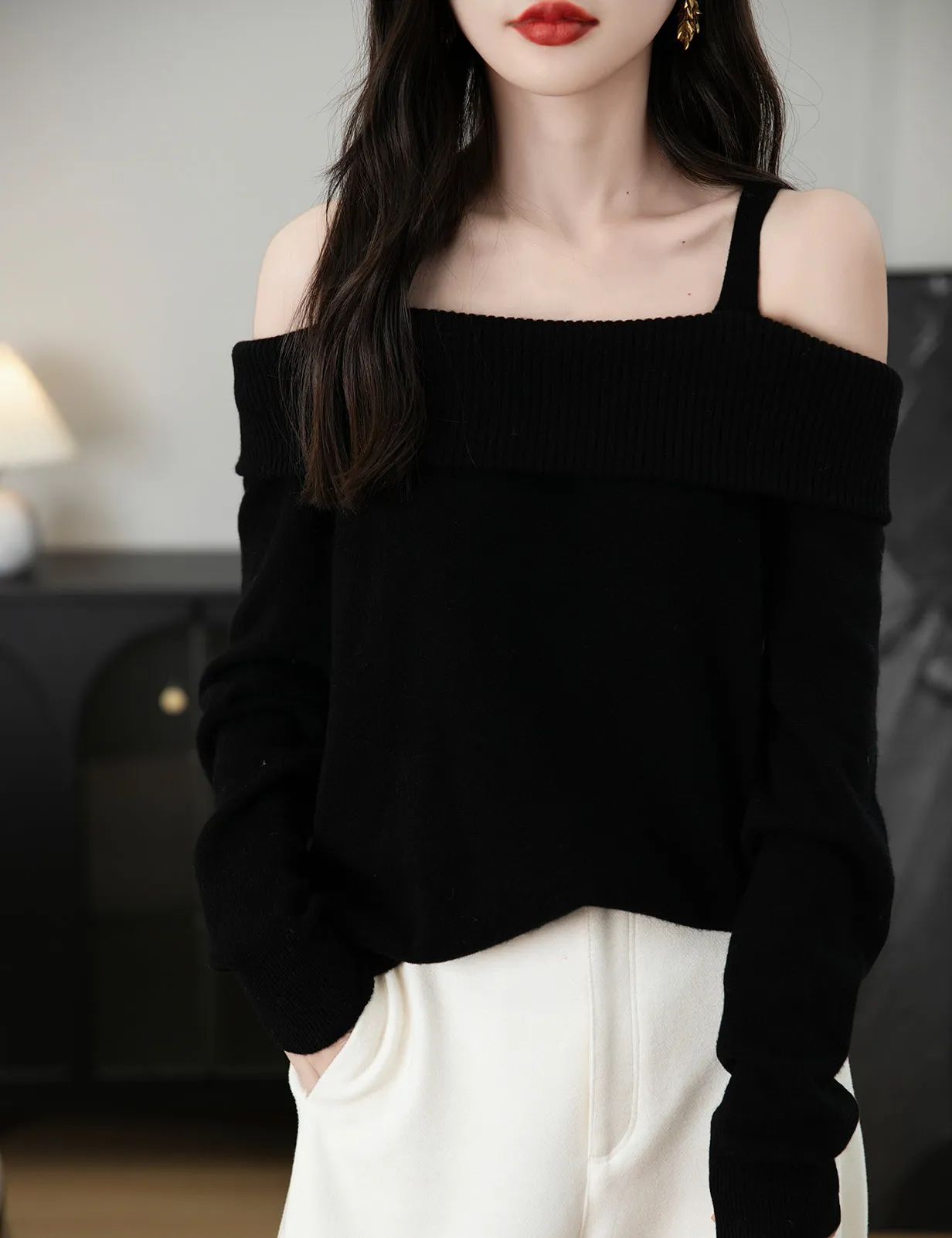 Nicole Woman Off Shoulder Long Sleeve Sweater