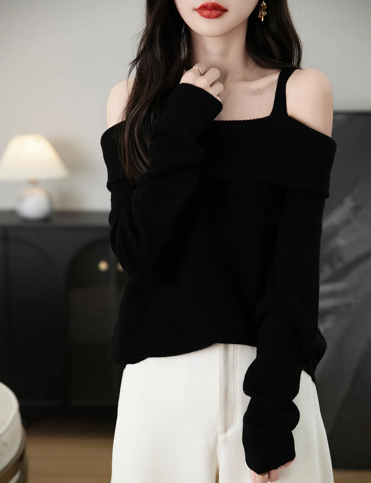 Nicole Woman Off Shoulder Long Sleeve Sweater