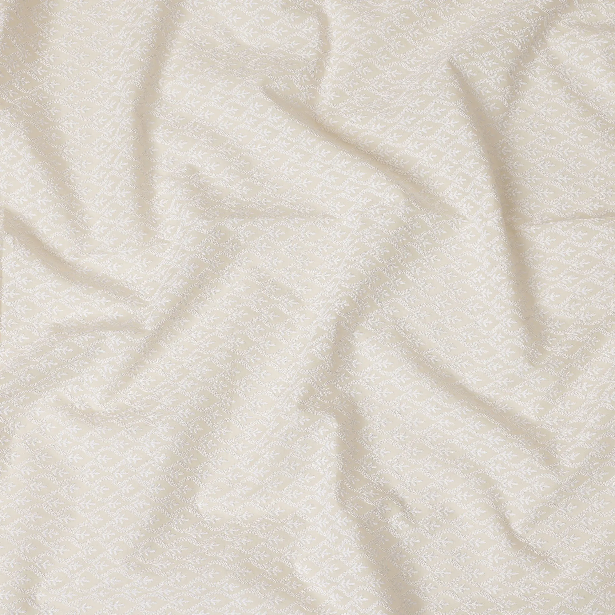 Off-White Cotton Lawn Fabric with Subtle White Embroidery, 110 cm Width-D20448