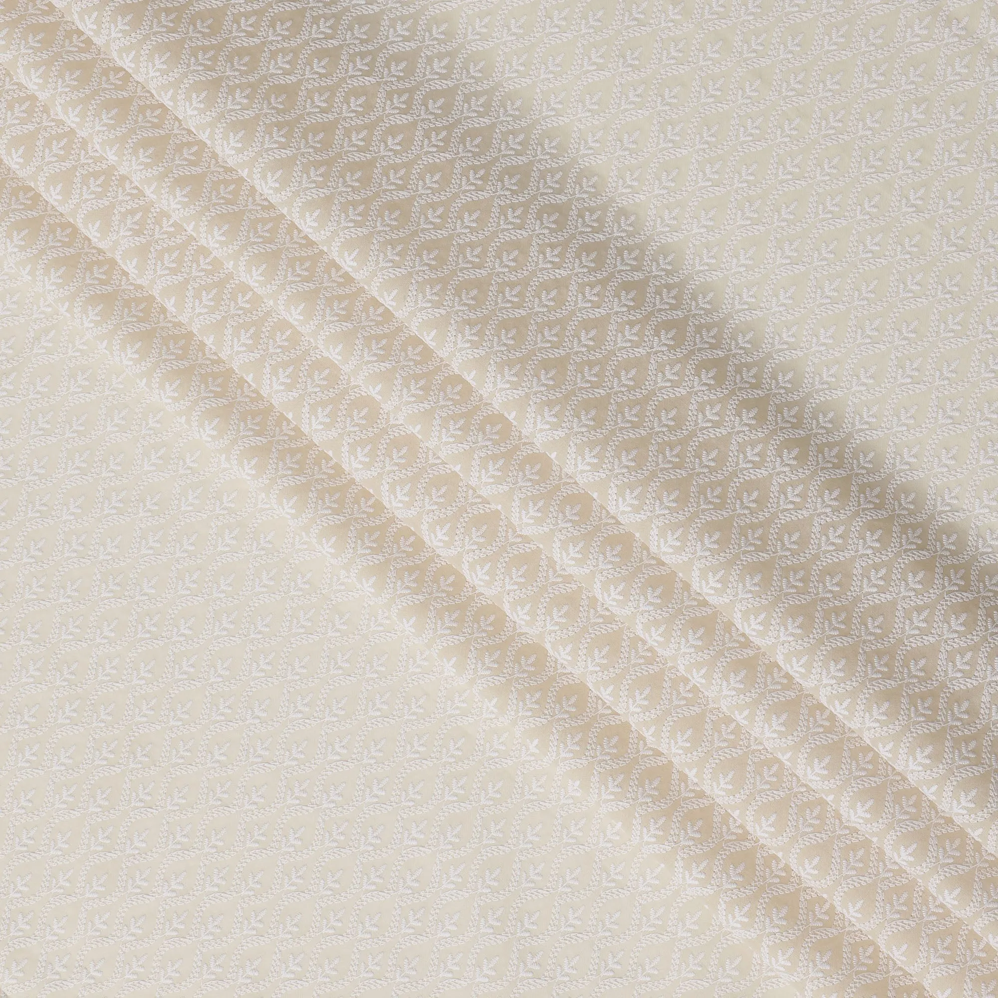 Off-White Cotton Lawn Fabric with Subtle White Embroidery, 110 cm Width-D20448