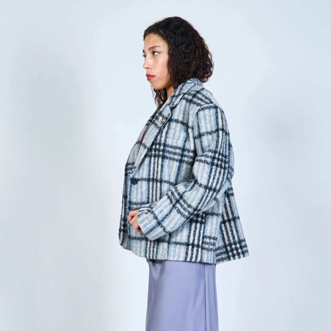 Plaid patterned blazer with button detail wholesale