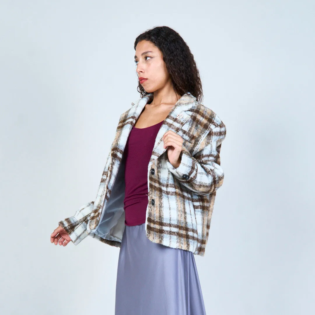 Plaid patterned blazer with button detail wholesale