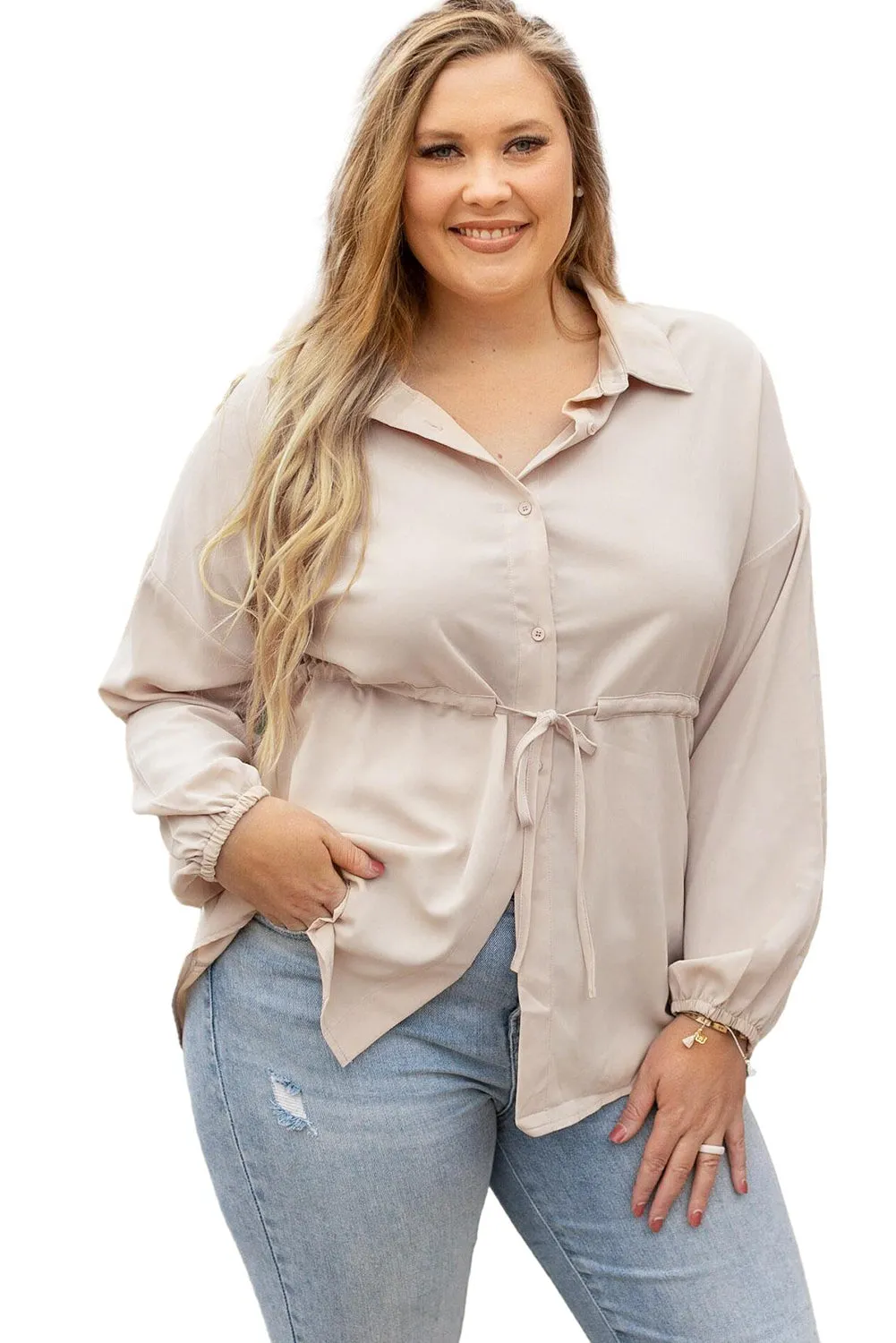 Plus Size Puff Sleeve Tunic Shirt