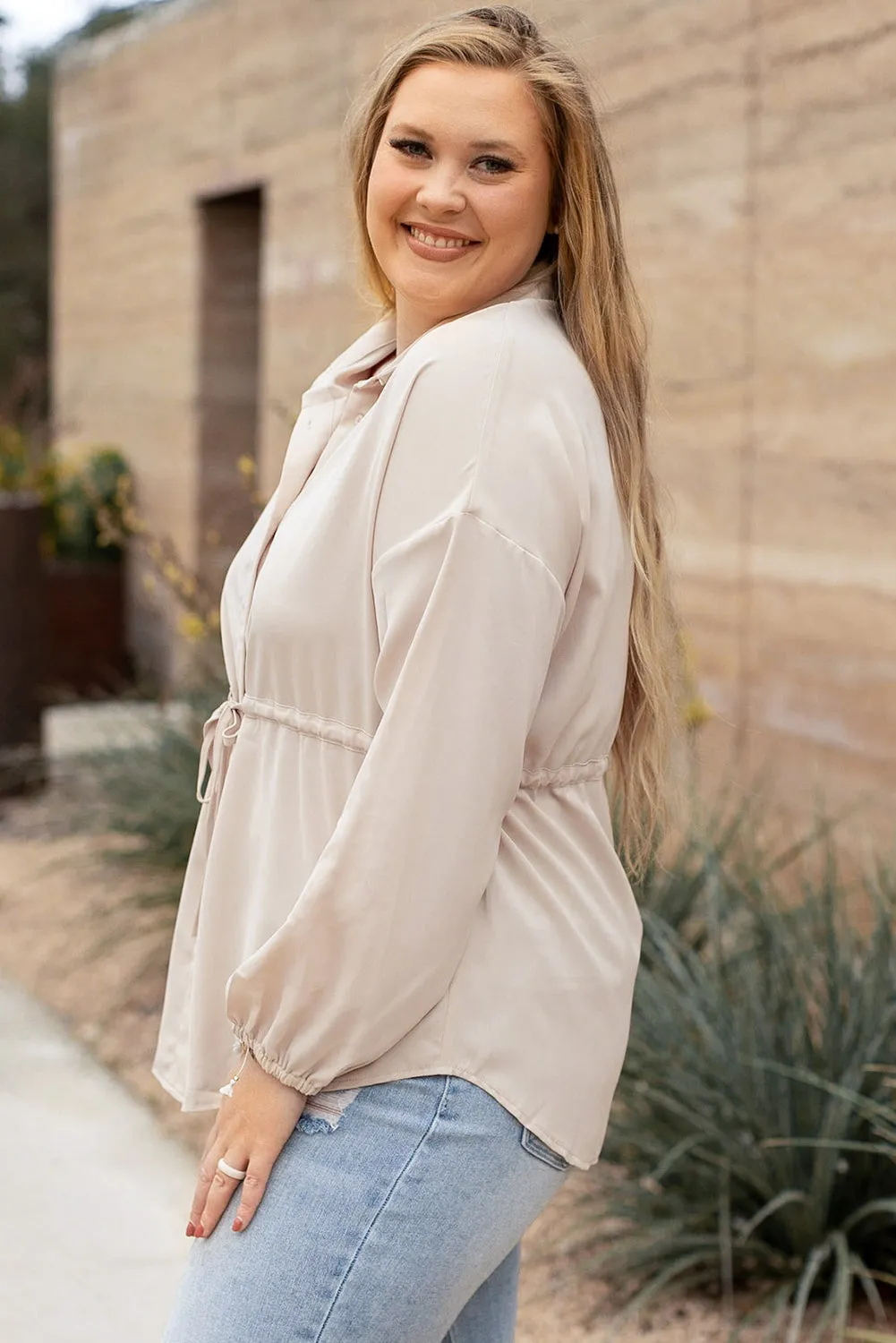 Plus Size Puff Sleeve Tunic Shirt