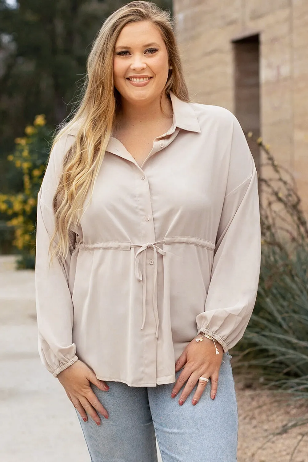 Plus Size Puff Sleeve Tunic Shirt