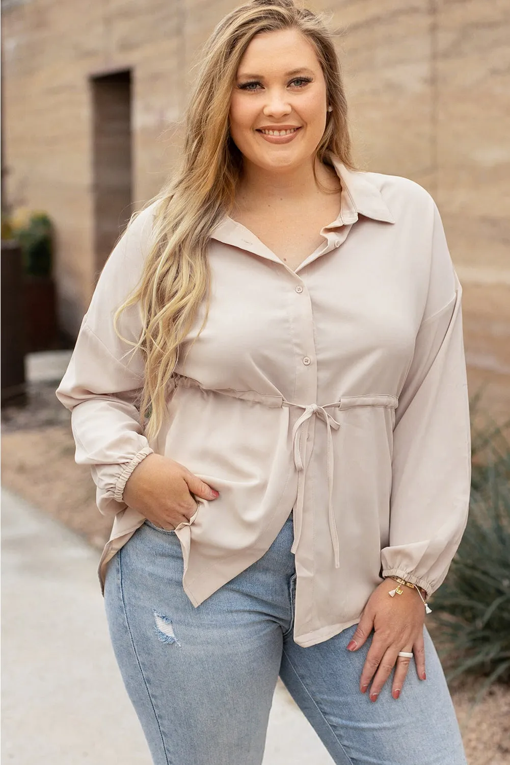 Plus Size Puff Sleeve Tunic Shirt