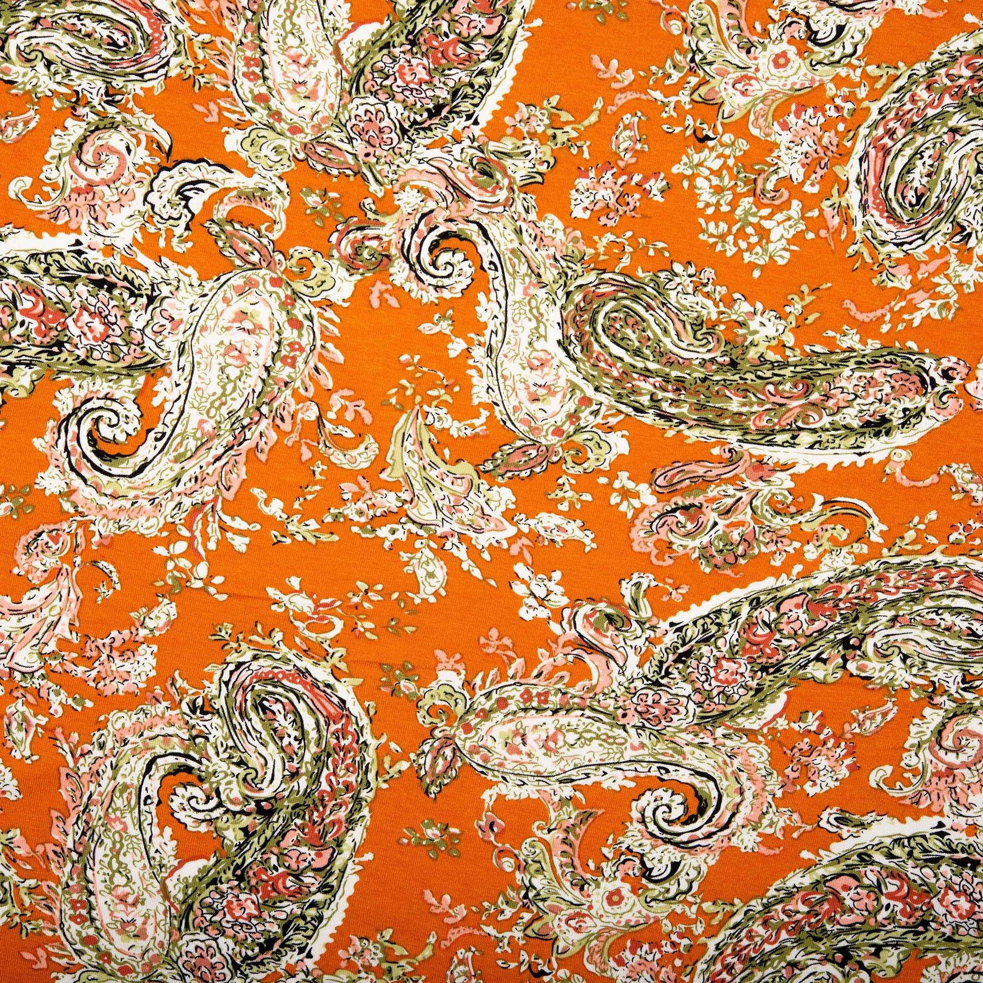 Printed Viscose Knit - ARIELLA - Paisleys - Orange