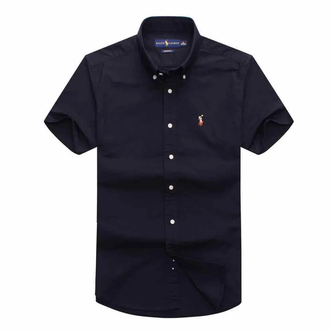 PRL Custom Fit Short Sleeve Button Down Oxford Shirt- NavyBlue