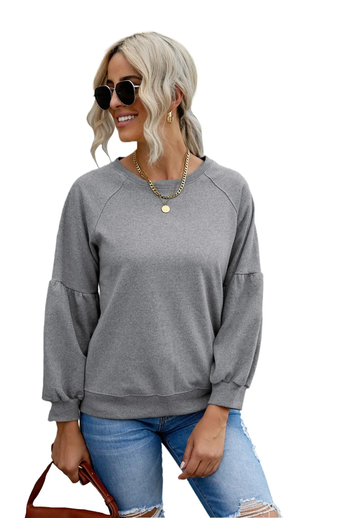 Raglan Patchwork Sleeve Pullover Sweatshirt