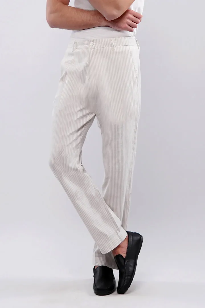 Striped Linen Pants - White & Beige