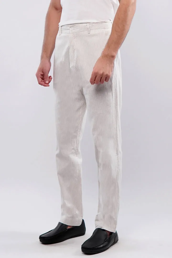 Striped Linen Pants - White & Beige