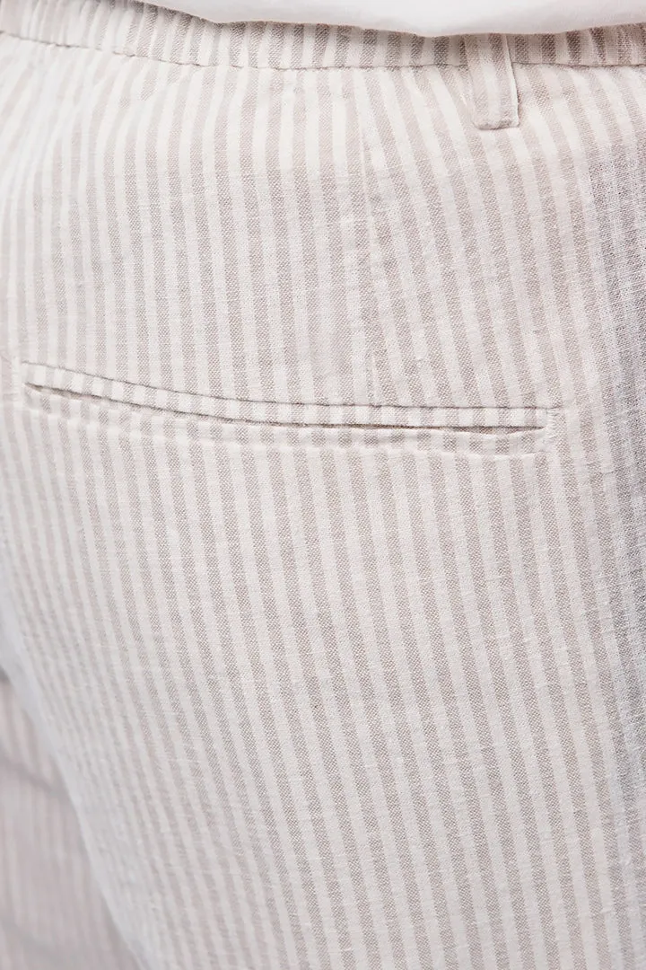 Striped Linen Pants - White & Beige