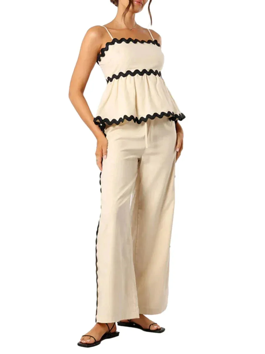 Trendy Solid Color Two-Piece Set with Ric-Rac Trim