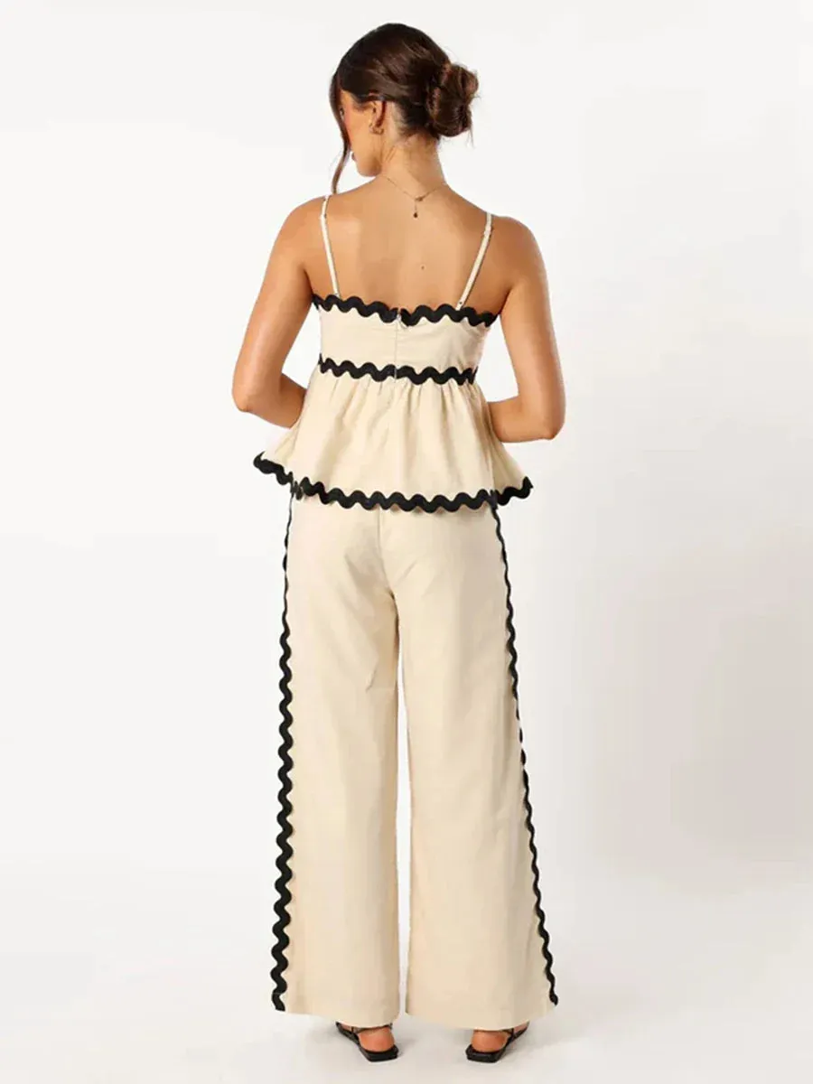 Trendy Solid Color Two-Piece Set with Ric-Rac Trim