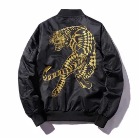 Vintage Tiger Embroidered Baseball Jacket