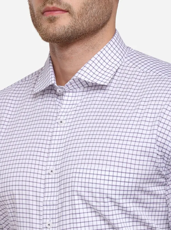 White & Purple Checked Smart Fit Formal Shirt | JadeBlue