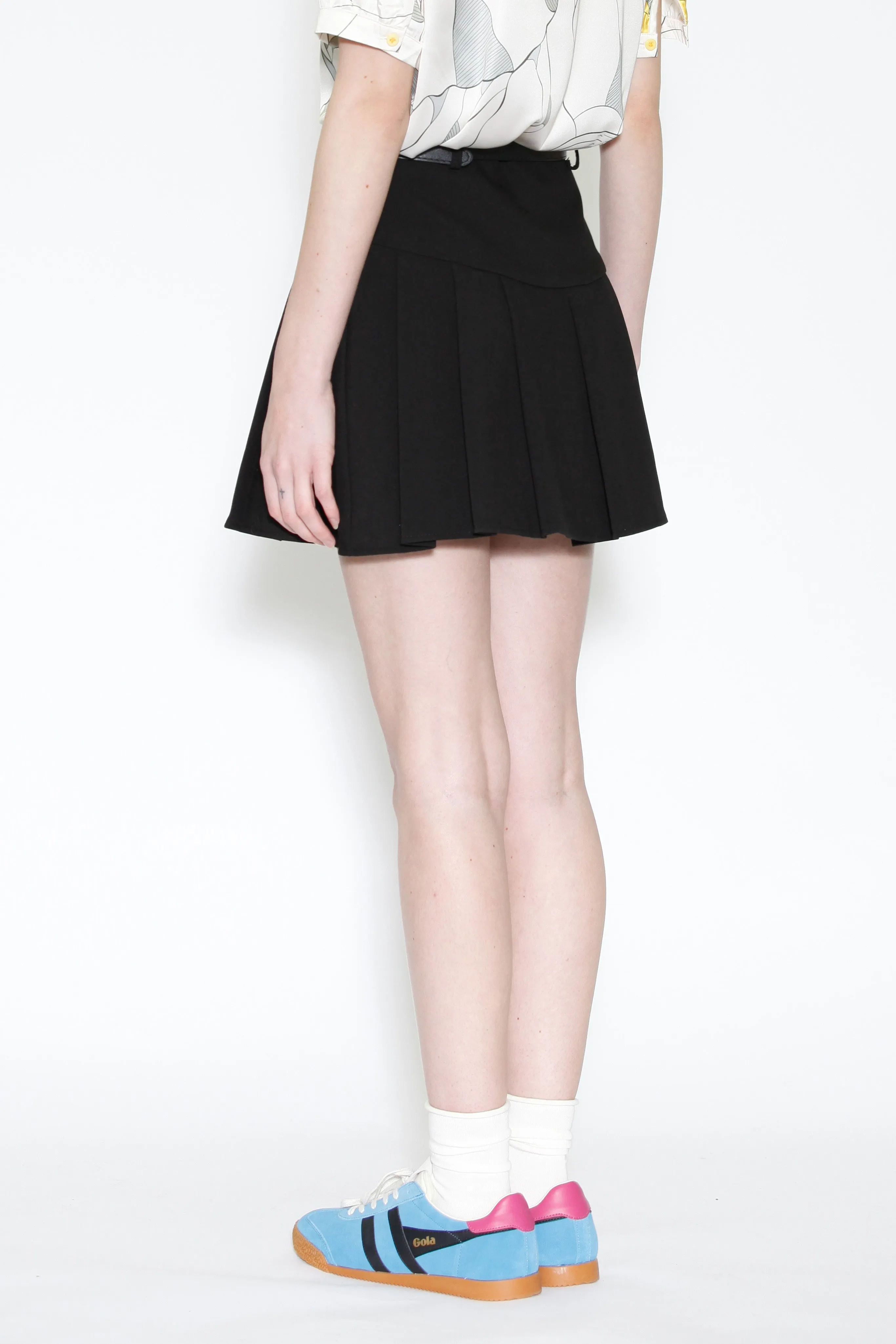 Wool Black Pleated Mini Skirt