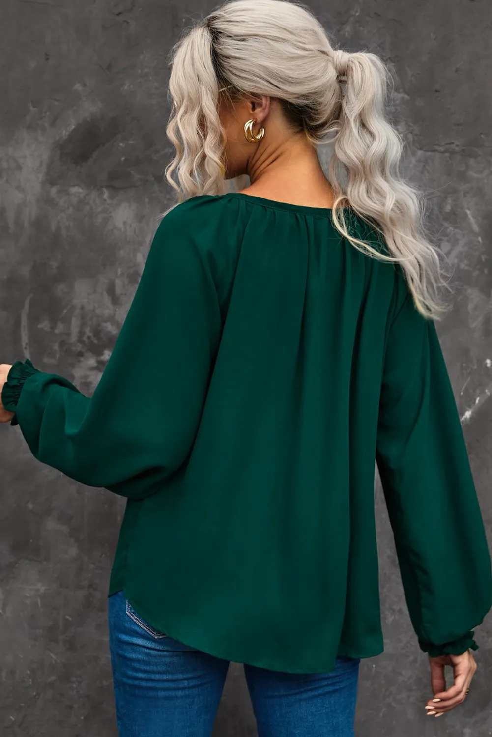 'Yancie' Notched Neck Lantern Sleeve Blouse