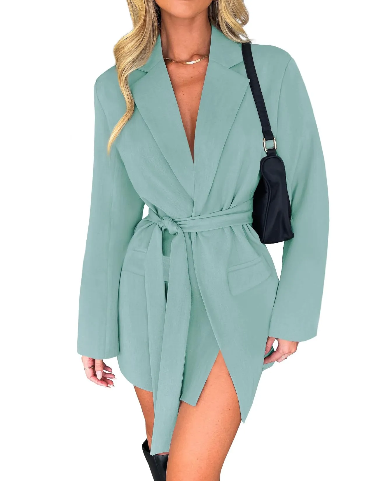 ZESICA Long Sleeve Lapel Open Front Jacket Blazer